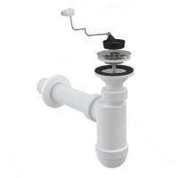 Сифон для умывальника Alca Plast A41R 1 1/4″x40 бутылочный, с прямой трубкой диаметром 40 мм, литой выпуск с нержавеющей решеткой диаметром 63 мм