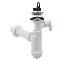 Сифон для умывальника бутылочный Alca Plast A41P 1 1/4″x40 с прямой трубкой, с отводом, с нержавеющей решеткой