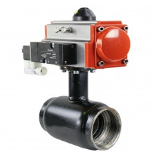 Кран шаровой ALSO КШ.М.Р.025.40-01 1″ ДУ-25 PN-40 стандартнопроходной, муфтовый, корпус - ст.20, уплотнение - PTFE, управление - пневмопривод PA-SA-065 с пневмораспределителем-4M310-08 24 В