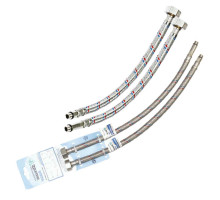 Комплект подводки гибкой для смесителя ALTSTREAM Base 1/2"хМ10х18-1/2"хМ10х35 1,5м оплетка нержавеющая сталь, накидная гайка/штуцер