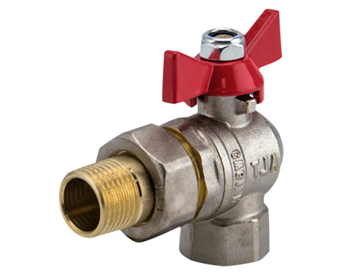 Кран шаровой Altstream ALT-Z 75 3/4″ ДУ-20 PN-40 полнопроходной муфтовый, угловой, латунный никелированный, внутренняя/наружная резьба с накидной гайкой, управление ручка-бабочка
