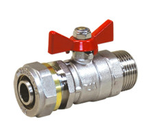 Кран шаровой Altstream ALT-Z 3/4″x20 ДУ-20x20 PN-40 полнопроходной муфтовый для полиэтиленовых труб, латунный никелированный, компрессионное/наружная резьба под обжим, управление ручка-бабочка