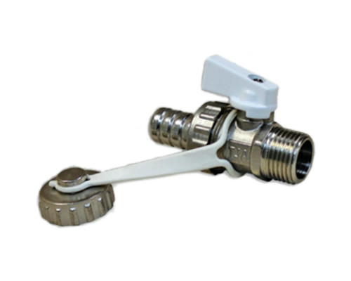 Кран шаровой Altstream ALT-Z 1/2″ ДУ-15 PN-40 дренажный, полнопроходной муфтовый, латунный никелированный, наружная резьба/штуцер, со штуцером и колпачком, управление ручка-флажок