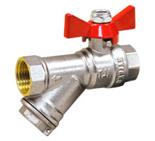 Кран шаровой Altstream ALT-Z 1/2″ ДУ-15 PN-40 полнопроходной муфтовый, латунный никелированный, внутренняя/внутренняя резьба с фильтром, управление ручка-бабочка