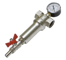 Фильтр механической очистки Altstream 3/4" Ду-20 Ру-16 сетчатый, промывной, ВР, корпус - никелированная латунь, с дренажным краном и манометром