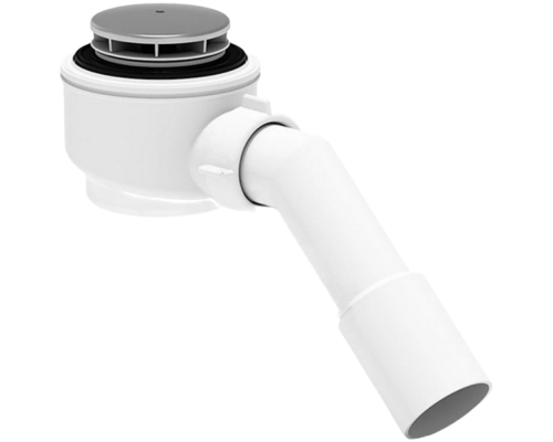 Сифон для поддона душевого АНИ Пласт E411C 1 1/2″x50/40, высота - 74 мм, с переходной трубкой 45°, слив крышкой диаметром 70 мм