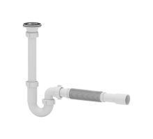 Сифон для умывальника АНИ Пласт DB1015 1 1/4″x32 трубный, с гофрой 32х32/40 мм, выпуском с нержавеющей решеткой диаметром 65 мм