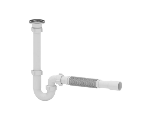 Сифон для умывальника АНИ Пласт DB1015 1 1/4″x32 трубный, с гофрой 32х32/40 мм, выпуском с нержавеющей решеткой диаметром 65 мм