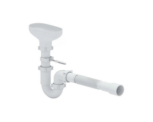 Сифон трубный АНИ Пласт DR0115 Dn40x40, с разрывом струи, с гофрой 40х40/50мм, выпуск с овальной приемной воронкой размерами 170х90 мм