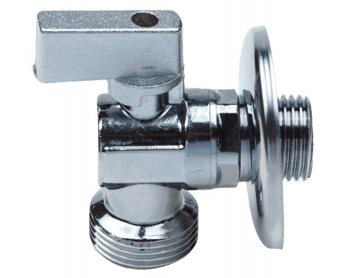 Кран шаровой AQUALINK 1/2″х3/4″ ДУ-15x20 Cr B PN-10 стандартнопроходной муфтовый угловой с удлиненной резьбой для бытовых приборов, латунный, наружная/наружная резьба, управление ручка-флажок