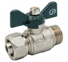 Кран шаровой AQUALINK НР-штуцер 1/2″x16 ДУ-16x1/2″ PN-10 неполнопроходной муфтовый со сгоном для МП труб, латунный, компрессионное/наружная резьба, управление ручка-бабочка