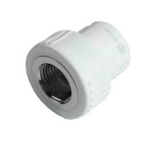 Муфта PP-R комбинированная AQUALINK 1”x1/2” Dn25x15 Ру-25 ВР под приварку белая