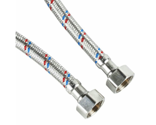 Гибкая подводка для воды AQUALINE 1/2″ Ру-10 латунная гайка, корпус - нержавеющая оплетка, длина - 2.5м, гайка-гайка, резьба внутренняя-внутренняя