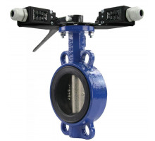 Затвор поворотный ABRA BUV-VF826D DN125 PN-16, корпус - серый чугун EN-GJL-250, диск - ковкий чугун EN-GJS-400-15, EPDM, с рукояткой, с двумя концевыми датчиками и кронштейном для крепления концевых выключателей