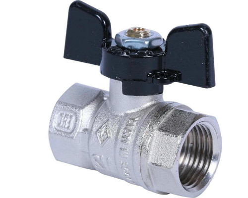 Кран шаровой BUGATTI Arizona 602 3/4” ДУ-20 PN-25 стандартнопроходной муфтовый для воды, латунный, внутренняя/внутренняя резьба, управление ручка-бабочка