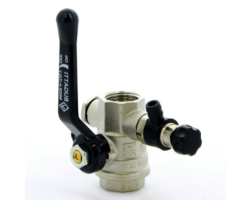 Кран шаровой BUGATTI Oregon 330 1/2″ ДУ-15 PN-64 заглушка 1/4″ и дренажный вентиль, полнопроходной, внутренняя резьба, управление ручка-рычаг