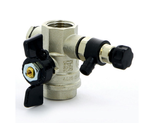 Кран шаровой BUGATTI Oregon 332 1/2″ ДУ-15 PN-64 заглушка 1/4″ и дренажный вентиль, полнопроходной, внутренняя резьба, управление ручка-бабочка