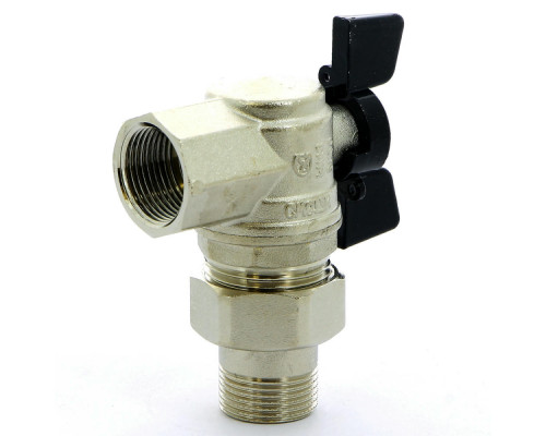 Кран шаровой BUGATTI Oregon 594 3/4″ ДУ-20 PN-40 разъемное соединение, угловой, полнопроходной, внутренняя/наружная резьба, управление ручка-бабочка