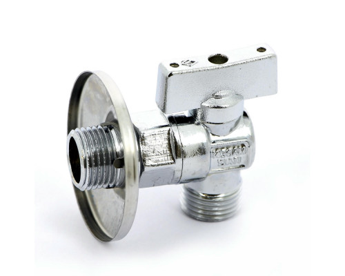 Кран шаровой BUGATTI Miami 883 1/2″x1/2″ ДУ-15x15 PN-10 угловой, розетка 1/2″ из нержавеющей стали, для подключения бачков, наружная/наружная резьба, управление ручка-бабочка