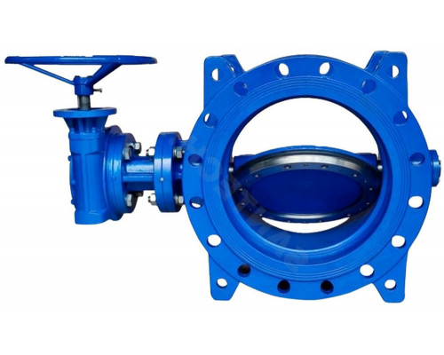 Затвор дисковый поворотный Benarmo DN1200 PN-16 чугунный диск и корпус, фланцевый с редуктором, уплотнение EPDM, с двойным эксцентриситетом