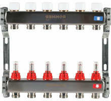Коллектор стальной ROMMER RMS-1200 с расходомерами, 6 выходов