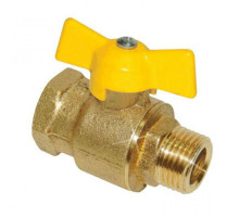 Кран шаровой Цветлит 11Б27п6 М/Ц р/б 1/2″ ДУ-15 PN-16 стандартнопроходной муфтовый для газа, внутренняя/наружняя резьба, управление ручка-бабочка, корпус - латунь