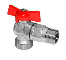 Кран шаровой Цветлит 11Б27п17 Ц/Ц Нб.9 1/2″х3/4″ ДУ-15х20 PN-16 стандартнопроходной муфтовый угловой, наружняя/наружняя резьба, управление ручка-бабочка, корпус - никелированная латунь