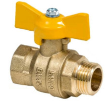 Кран шаровой газовый Dist Эксперт 1″ ДУ-25 PN-40 полнопроходной, латунь, присоединение внутренняя резьба/наружная резьба, управление ручка-бабочка