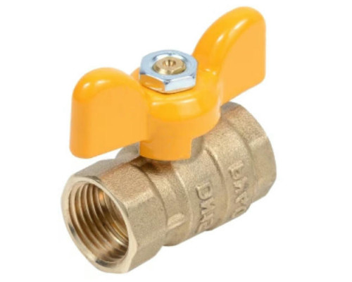 Кран шаровой газовый Dist Стандарт 1/2″ ДУ-15 PN-40 полнопроходной, латунь никелированная, присоединение внутренняя резьба/внутренняя резьба, управление ручка-бабочка