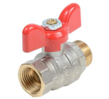 Кран шаровой Dist Эксперт 1/2″ ДУ-15 PN-40 полнопроходной, латунь никелированная, присоединение внутренняя резьба/наружная резьба, управление ручка-бабочка