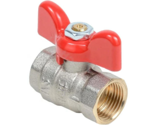 Кран шаровой Dist Стандарт 1/2″ ДУ-15 PN-40 полнопроходной, латунь никелированная, присоединение внутренняя резьба/внутренняя резьба, управление ручка-бабочка