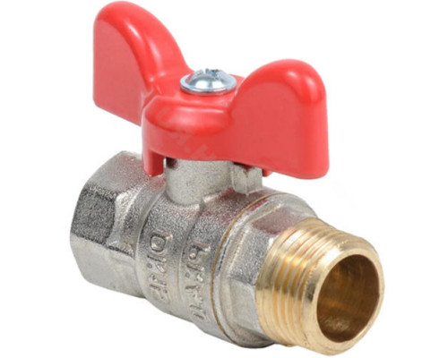 Кран шаровой Dist Стандарт 3/4″ ДУ-20 PN-40 полнопроходной, латунь никелированная, присоединение внутренняя резьба/наружная резьба, управление ручка-бабочка