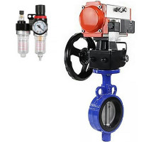 Затвор дисковый поворотный AL-316L-EPDM DN25 PN-16 с пневмоприводом DA-065, пневмораспределителем 4M310-08 24V, ручным дублером HDM-1 и БПВ AFC2000
