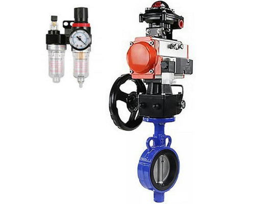 Затвор дисковый поворотный AL-316L-EPDM DN25 PN-16 с пневмоприводом SA-083, пневмораспределителем 4M310-08 24V, БКВ APL-410N EX, ручным дублером HDM-2 и БПВ AFC2000