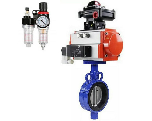 Затвор дисковый поворотный AL-316L-EPDM DN25 PN-16 с пневмоприводом DA-065, пневмораспределителем 4M310-08 24V, БКВ APL-410N EX и БПВ AFC2000
