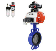 Затвор дисковый поворотный G50-316L-EPDM DN100 PN-16 межфланцевый, корпус - чугун G50, диск - AISI 316L, EPDM, с пневмоприводом DA-083, пневмораспределителем 4V320-08 AC220V, БКВ APL-210N и БПВ AFC2000 в городе Мос