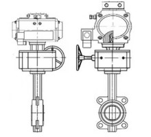 Затвор дисковый поворотный WCB-316L-PTFE DN65 PN-16 межфланцевый, корпус - 09Г2С WCB, диск - AISI 316L, PTFE, с пневмоприводом DA-083, пневмораспределителем 4V320-08 AC220V и ручным дублером HDM-2 в городе