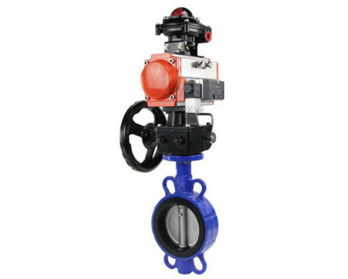 Затвор дисковый поворотный 3432N-2W-Fb DN125 PN-16, корпус - 09Г2С WCB, диск - AISI 316L, NBR с пневмоприводом DA-083, пневмораспределителем 4M310-08 24В ручным дублером HDM-2 и БКВ APL-510N-EX в городе Москв