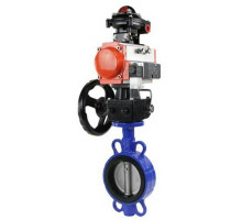 Затвор дисковый поворотный WCB-316L-VITON DN100 PN-16, 09Г2С, VITON, с пневмоприводом DA-083 БКВ APL-410N EX и ручным дублером HDM-2