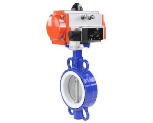 Затвор дисковый поворотный 3432P-2W-Fb DN125 PN-16, межфланцевый, корпус - 09Г2С WCB, диск - AISI 316L, PTFE, с пневмоприводом PA-DA-105-1 и пневмораспределителем 4M310-08 220V