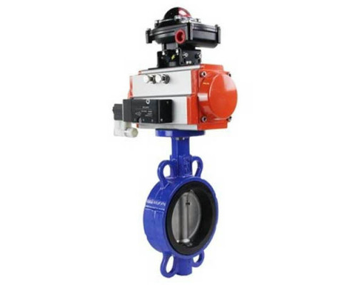 Затвор дисковый поворотный WCB-316L-VITON DN50 PN-16, 09Г2С, VITON, с пневмоприводом DA-065, пневмораспределителем 4M310-08 220V и БКВ APL-210N