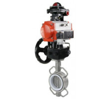 Затвор дисковый поворотный 3232P-2W-Fb DN80 PN-16, корпус - сталь 316L, диск - сталь 316L, PTFE, с пневмоприводом DA-083, с пневмораспределителем 4M310-08 220V, с блоком концевых выключателей APL-210N и ручным дублером HDM-2 в г