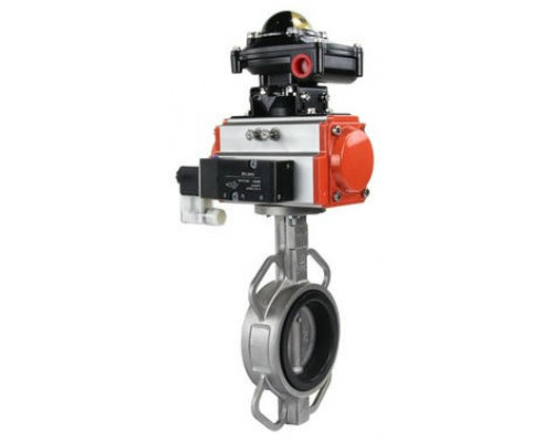 Затвор дисковый поворотный 3232E-2W-Fb DN100 PN-16, корпус - AISI 316L, диск - AISI 316L, EPDM, с пневмоприводом SA-105 с пневмораспределителем 4M310-08 24В и БКВ APL-510N-EX