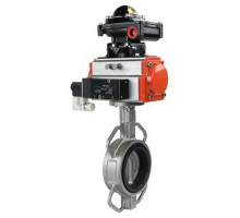 Затвор дисковый поворотный 316L-316L-EPDM DN100 PN-16, корпус - AISI 316L, диск - AISI 316L, EPDM, с пневмоприводом SA-105 с возвратными пружинами и пневмораспределителем 4M310-08 220V и БКВ APL-410N EX в