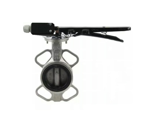Затвор дисковый поворотный 316L-316L-VITON DN65 PN-16, корпус - Нержавеющая сталь AISI 316L, диск - Нержавеющая сталь AISI 316L, VITON, с ручкой, с двумя концевыми датчиками LS-103 250В и кронштейном для крепления концевых выключателей в
