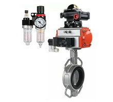 Затвор дисковый поворотный 3232P-2W-Fb DN40 PN-16, корпус - AISI 316L, диск - AISI 316L, PTFE, с пневмоприводом DA-083 пневмораспределителем 4M310-08 24В БПВ AFC2000 и БКВ APL-510N-EX