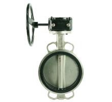Затвор дисковый поворотный 316L-316L-NBR DN125 PN-16, корпус - нержавеющая сталь, диск - нержавеющая сталь, NBR, с редуктором HAM-1