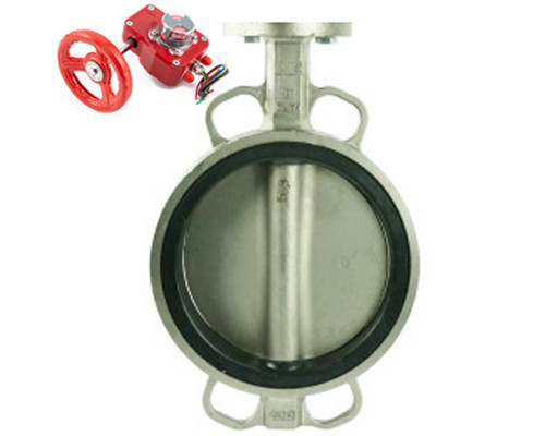 Затвор дисковый поворотный 316L-316L-NBR DN65 PN-16, корпус - нержавеющая сталь, диск - нержавеющая сталь, NBR, с редуктором HGBF-1 с индикатором положения и датчиком обратной связи