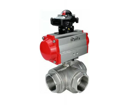 Кран шаровой BV3232P-SP-3T-T 3″ ДУ-80 PN-63 3-ходовой Т-тип, резьбовой, стандартнопроходной, корпус - нержавеющая сталь AISI 316, уплотнение - PTFE, с пневмоприводом DA-083 и БКВ APL-510N-EX