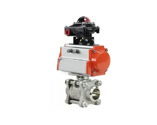 Кран шаровой BV3232P-FP-W 1″ ДУ-25 PN-63 под приварку, полнопроходной, корпус - нержавеющая сталь AISI 316, уплотнение - PTFE, с пневмоприводом DA-052 и БКВ APL-510N-EX